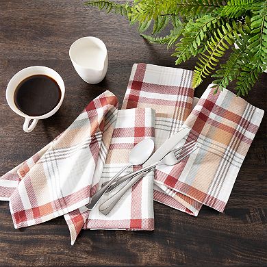 Elrene Home Fashions Seneca Plaid Holiday Cotton Napkins, 17"x17", Set Of 8