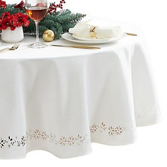 Elrene Home Fashions Poinsettia Noel Laser Cut 70" Round Tablecloth