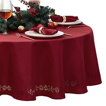 Elrene Home Fashions Poinsettia Noel Laser Cut 70" Round Tablecloth