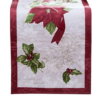 Elrene Home Fashions Clarette Poinsettia Holiday Fabric Table Runner, 14"x70"