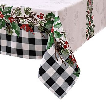 Elrene Home Fashions Holly Farmhouse Charm Holiday Fabric Rectangle Tablecloth