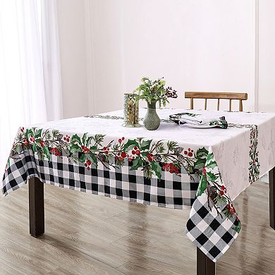 Elrene Home Fashions Holly Farmhouse Charm Holiday Fabric Rectangle Tablecloth