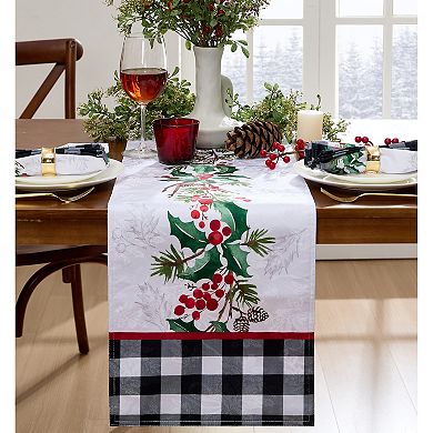 Elrene Home Fashions Holly Charm Holiday Fabric Table Runner, 14"x70"