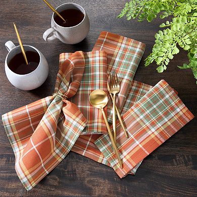 Elrene Home Fashions Hawley Plaid Harvest Napkins, 17"x17", Set Of 8