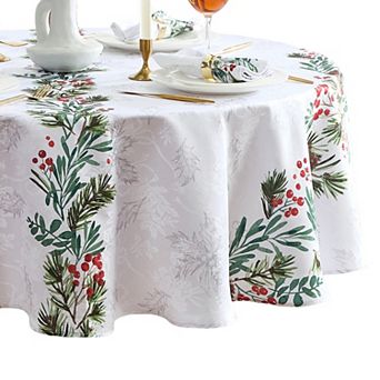 Elrene Home Fashions Holly Berry Flourish Holiday Fabric 70" Round Tablecloth