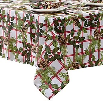Elrene Home Fashions Pinecone Plaid Holiday Fabric Rectangle Tablecloth