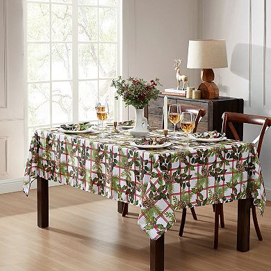 Elrene Home Fashions Pinecone Plaid Holiday Fabric Rectangle Tablecloth