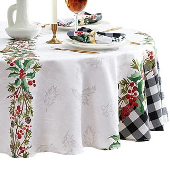 Elrene Home Fashions Holly Farmhouse Charm Holiday Fabric 70" Round Tablecloth