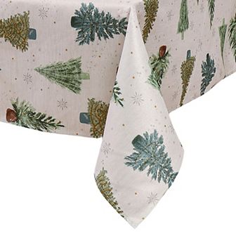 Elrene Home Fashions Lucina Twinkle Trees Holiday Lurex Fabric Rectangle Tablecloth