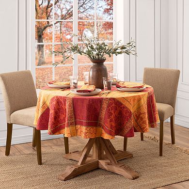 Elrene Home Fashions Maplewood Jacquard Harvest Cotton 60"X84" Oval Tablecloth