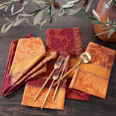 Elrene Home Fashions Maplewood Jacquard Harvest Cotton Napkins, 17"x17", Set Of 8
