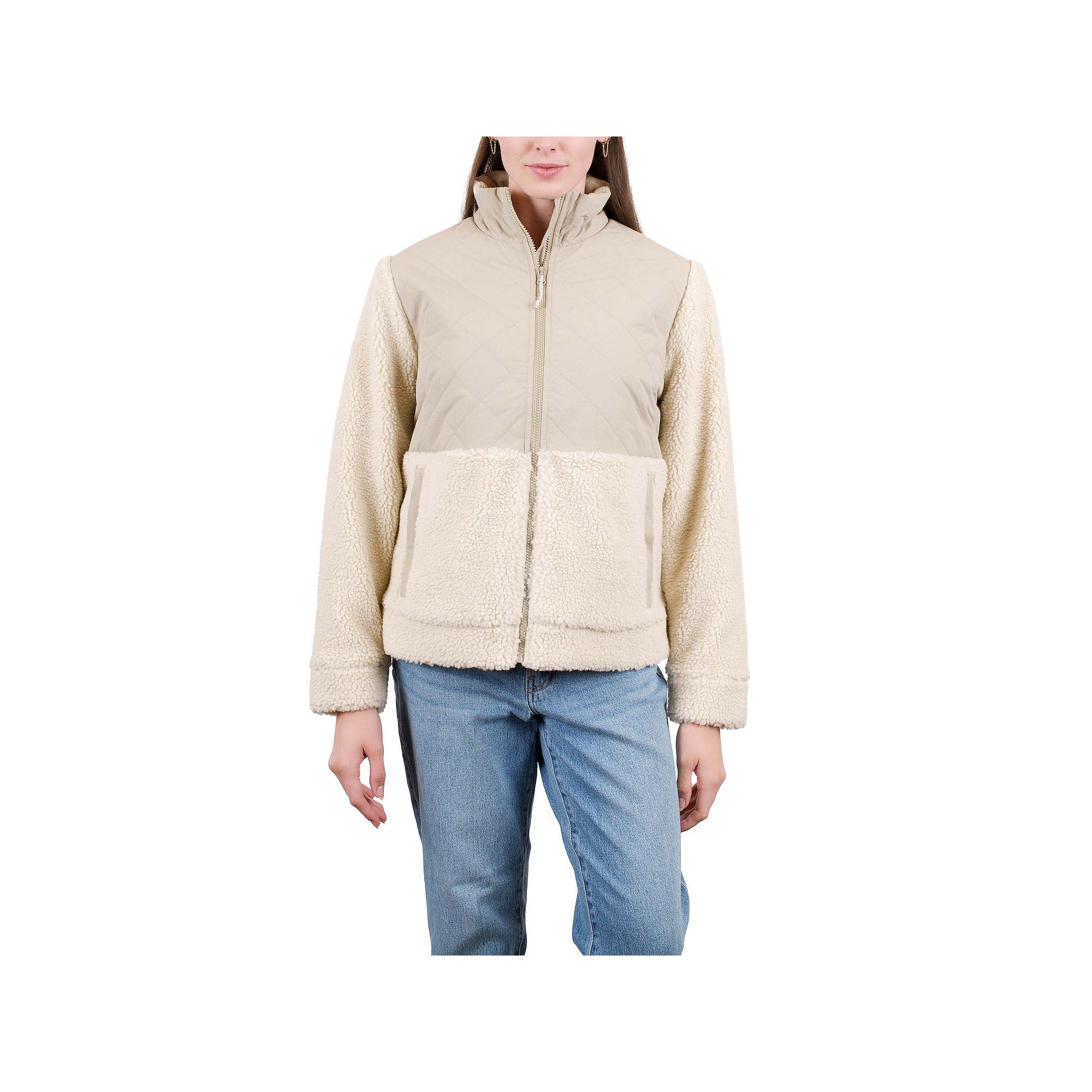 Womens Mountain and Isles Sherpa Jacket with Quilted Upper, Size: XS, Beig