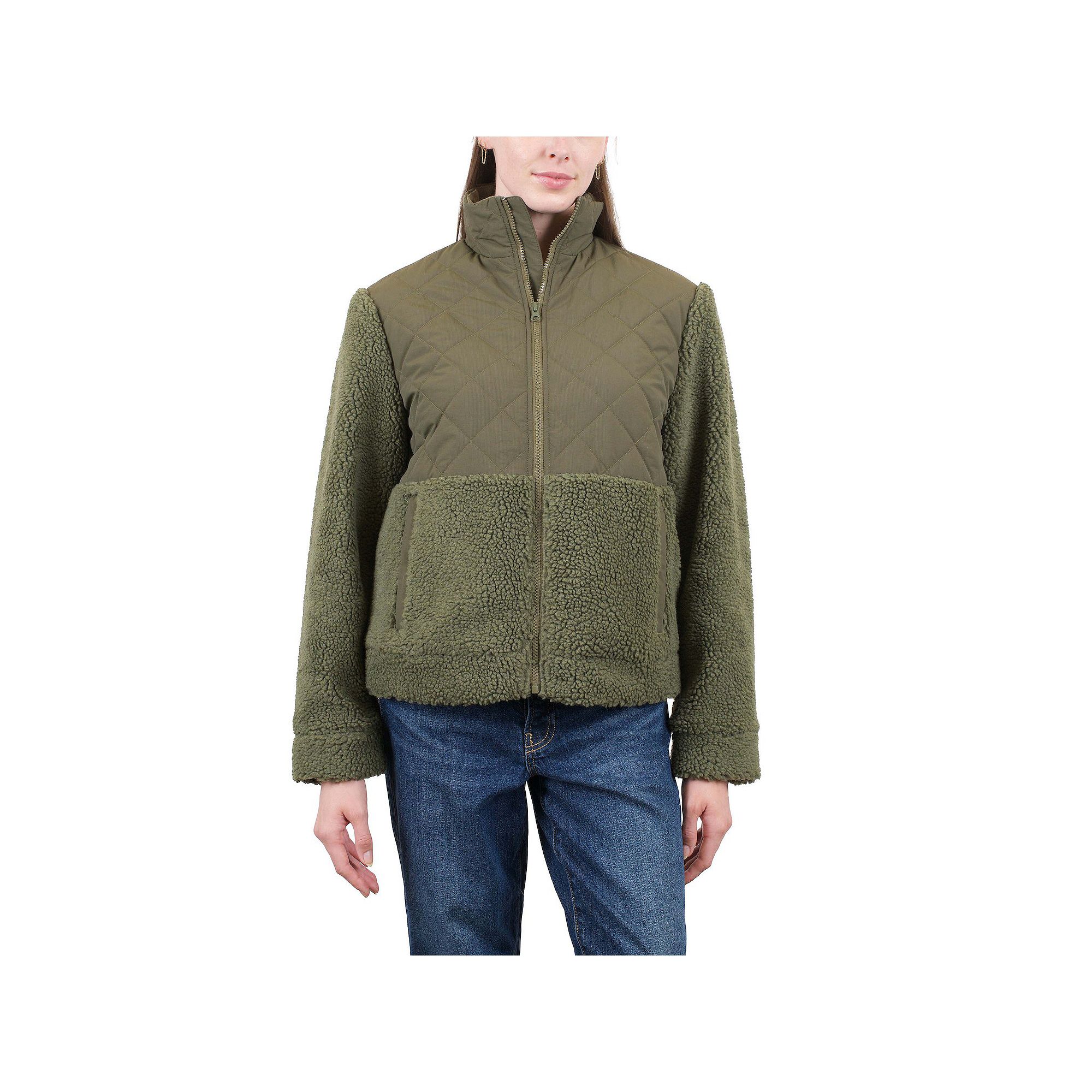 Womens Mountain and Isles Sherpa Jacket with Quilted Upper, Size: XS, Gree