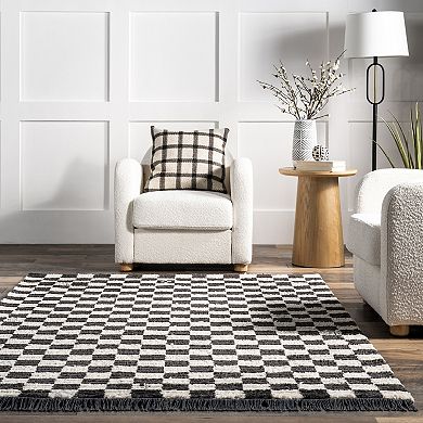 nuLOOM Pania Contemporary Checkered Fringe Area Rug