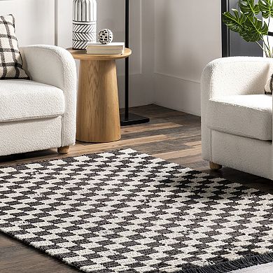 nuLOOM Pania Contemporary Checkered Fringe Area Rug