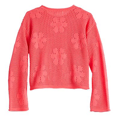 Girls 6-20 SO® Crewneck Open Stitch Pullover Sweater in Regular and Plus Size