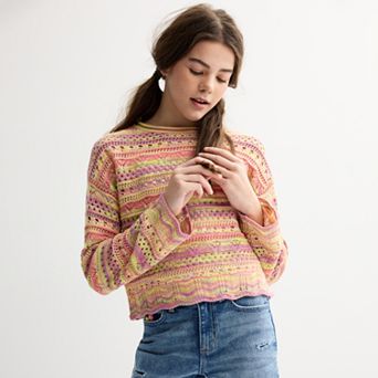 Girls 6-20 SO® Crewneck Open Stitch Pullover Sweater in Regular and Plus Size