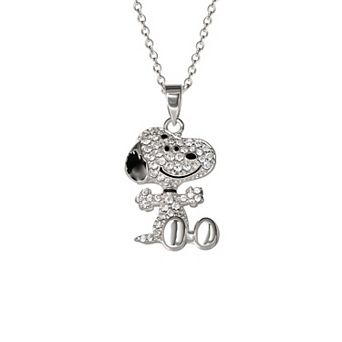 Peanuts Snoopy Sterling Silver Cubic Zirconia 3D Pave Pendant Necklace