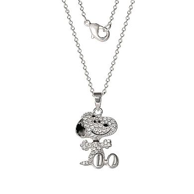 Peanuts Snoopy Sterling Silver Cubic Zirconia 3D Pave Pendant Necklace