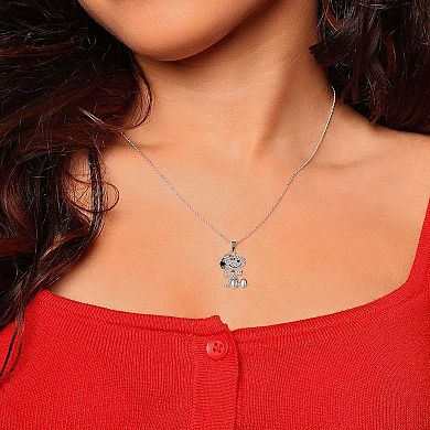 Peanuts Snoopy Sterling Silver Cubic Zirconia 3D Pave Pendant Necklace