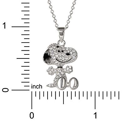 Peanuts Snoopy Sterling Silver Cubic Zirconia 3D Pave Pendant Necklace