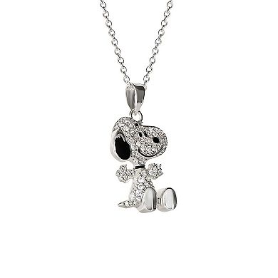 Peanuts Snoopy Sterling Silver Cubic Zirconia 3D Pave Pendant Necklace