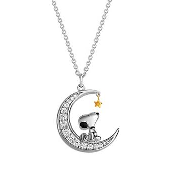 Peanuts Snoopy Two Tone 18k Gold Plated Cubic Zirconia Pendant Necklace