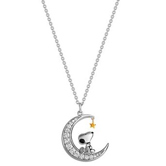 Peanuts Snoopy Two Tone 18k Gold Plated Cubic Zirconia Pendant Necklace