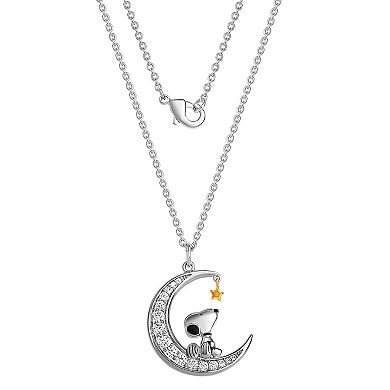 Peanuts Snoopy Two Tone 18k Gold Plated Cubic Zirconia Pendant Necklace