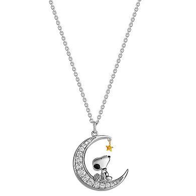 Peanuts Snoopy Two Tone 18k Gold Plated Cubic Zirconia Pendant Necklace