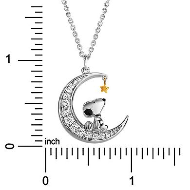 Peanuts Snoopy Two Tone 18k Gold Plated Cubic Zirconia Pendant Necklace