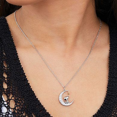 Peanuts Snoopy Two Tone 18k Gold Plated Cubic Zirconia Pendant Necklace