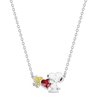 Peanuts Snoopy & Woodstock Sterling Silver Plated Heart Necklace