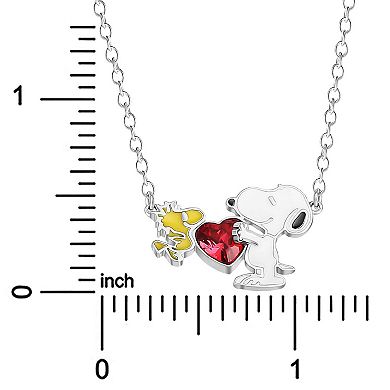Peanuts Snoopy & Woodstock Sterling Silver Plated Heart Necklace