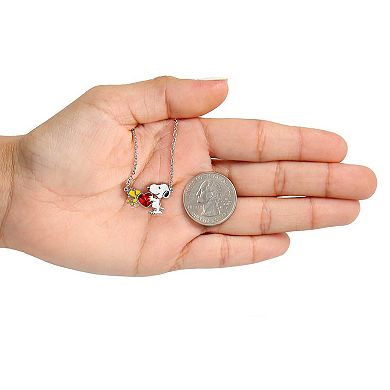 Peanuts Snoopy & Woodstock Sterling Silver Plated Heart Necklace