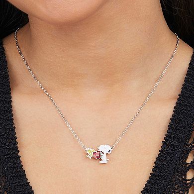 Peanuts Snoopy & Woodstock Sterling Silver Plated Heart Necklace