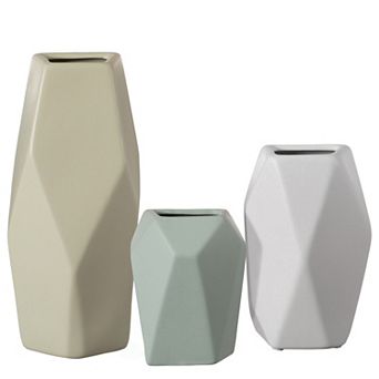Decorative Ceramic Multi Paned Vase, Modern Style Centerpiece Table Vase Set of 3