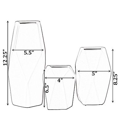 Decorative Ceramic Multi Paned Vase, Modern Style Centerpiece Table Vase Set of 3