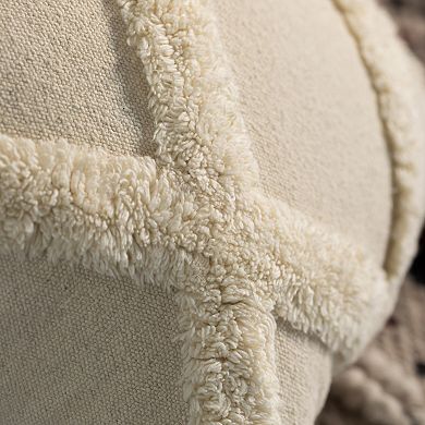 Cotton Throw Pillow Cover with White Tufted Lattice Pattern and Tassel Corners with Filler