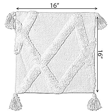 Cotton Throw Pillow Cover with White Tufted Lattice Pattern and Tassel Corners with Filler