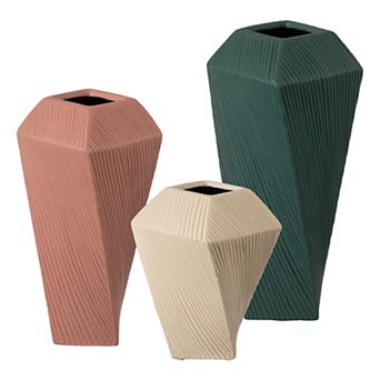 Decorative Ceramic Square Twisted Centerpiece Table Vase Set of 3