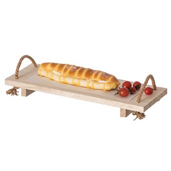 Decorative Natural Wood Rectangular Tray Serving Board Rope Handles