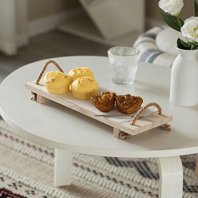 Decorative Natural Wood Rectangular Tray Serving Board Rope Handles