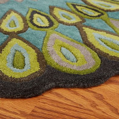 3' Green and Black Peacock Hand Tufted Wool Round Area Throw Rug