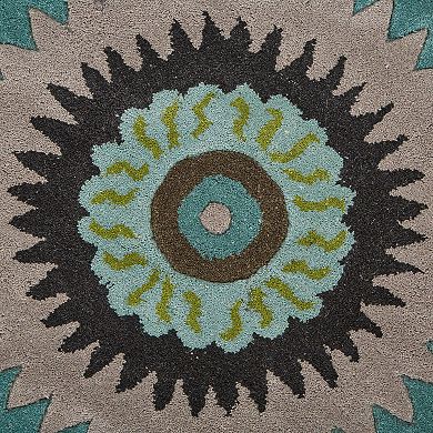 3' Green and Black Peacock Hand Tufted Wool Round Area Throw Rug