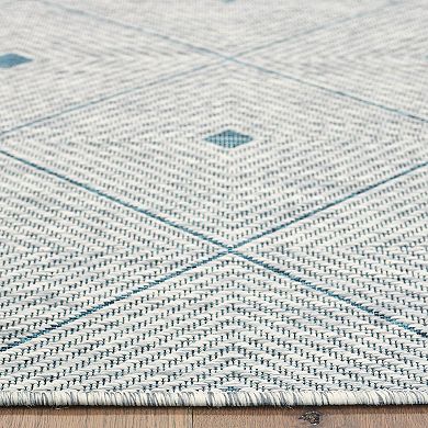 5' x 8' Blue and Gray Diamonds Rectangular Outdoor Area Throw Rug