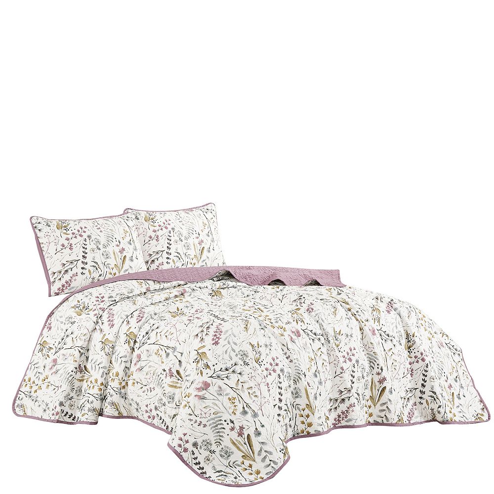 Single Double Bed 100%Cotton Purple 3pcs Printed Quilted Quilt Pillowcase Free Shipping len?ol de cama casal ?????