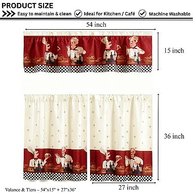 Marcielo 3 Piece Printed Kitchen Curtain Chef