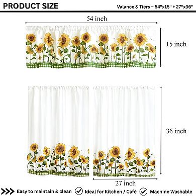 Marcielo 3 Piece Printed Kitchen Curtain Sunflower