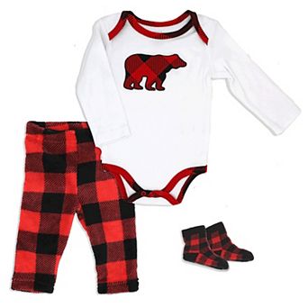 Baby Boys And Girls Red Buffalo Plaid Plush 3 pc Lounge Set